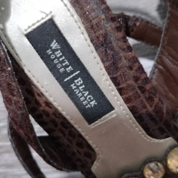 White House Black Market brown leather python print sandals. Size 8.5. mint - Picture 3 of 12